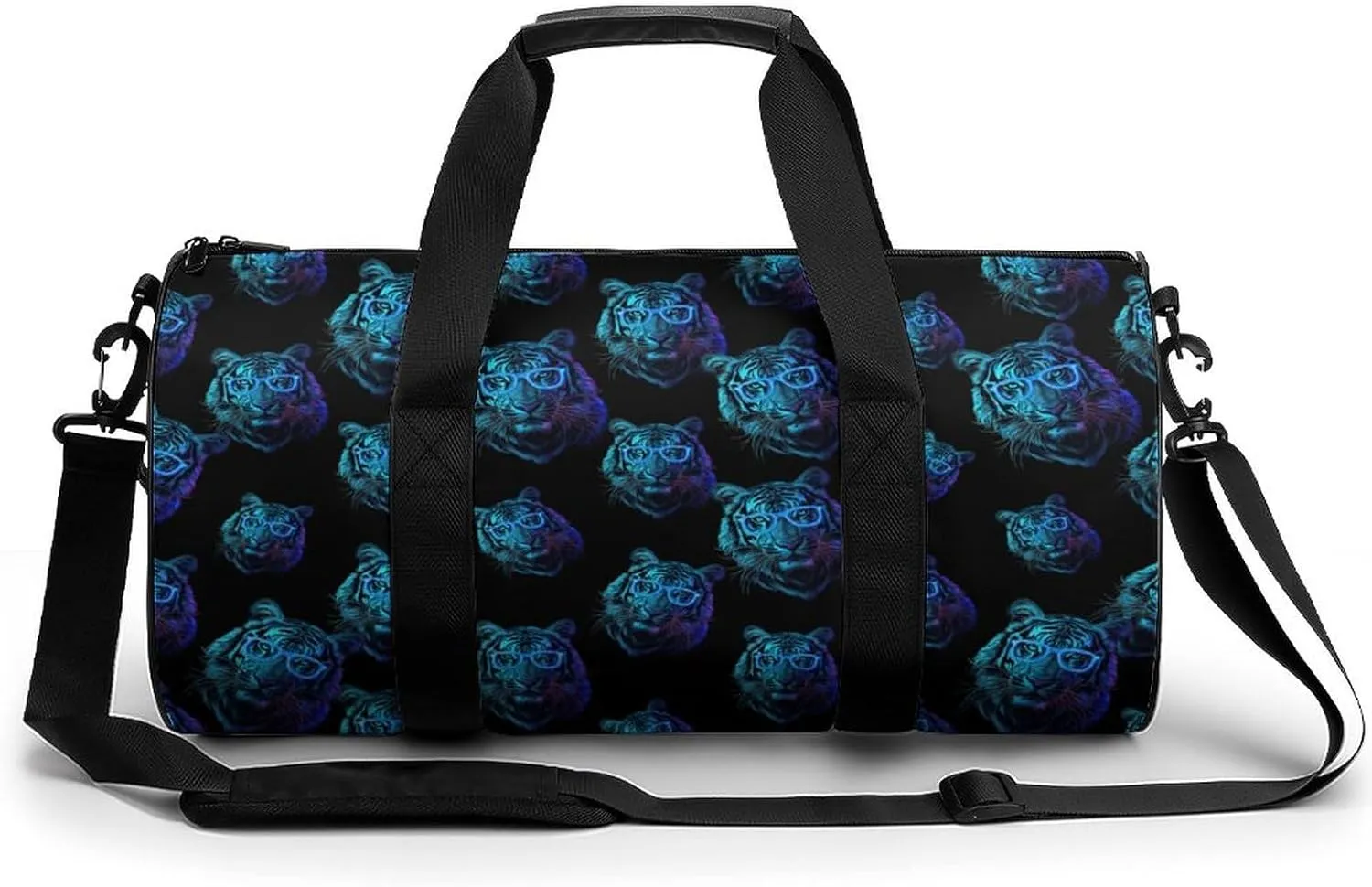 White Tiger with Neon Glasses Travel Duffel Bag Gym Bags Sports Tote Shoulder Weekender Handbag for Men Women