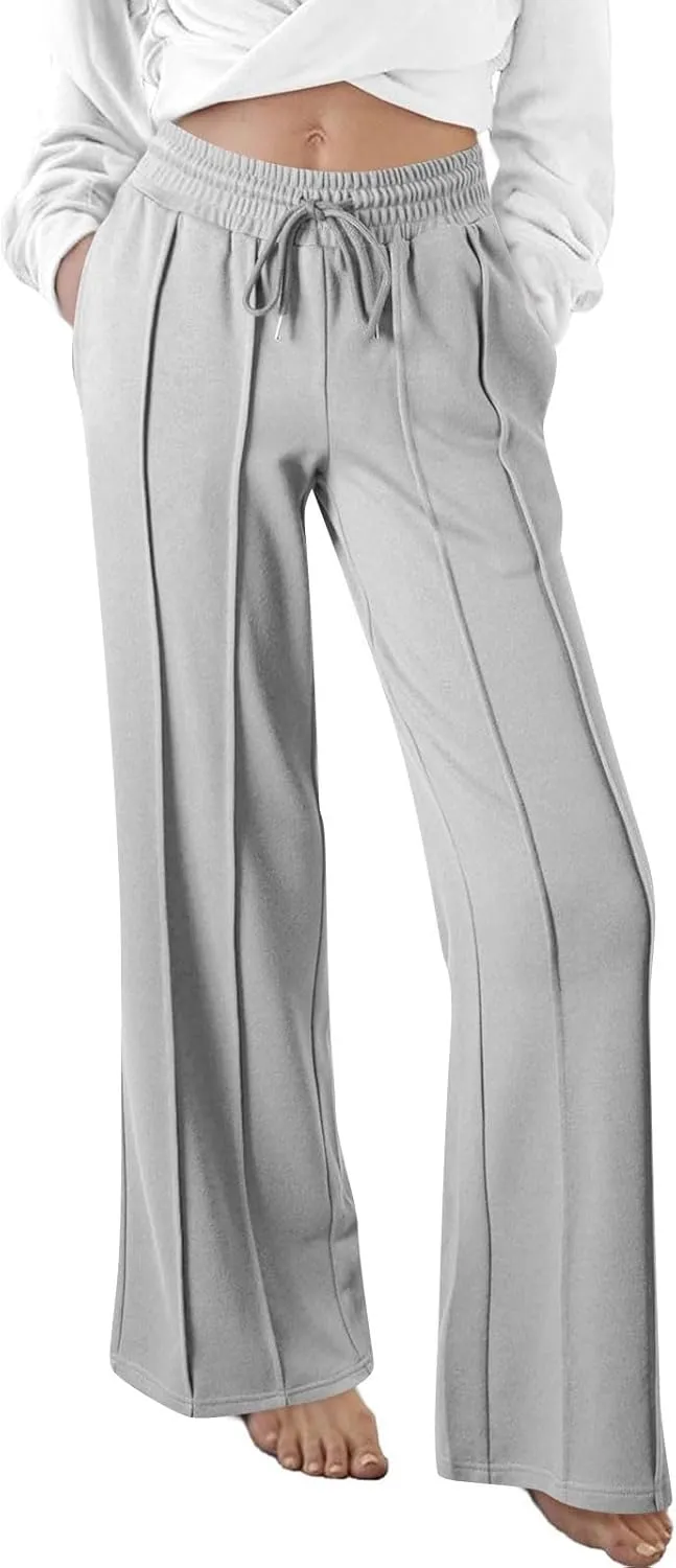 Wide Leg Sweatpants for Women Baggy Comfy Athletic Pants Casual Drawstring High Waisted Track Pants with Pockets