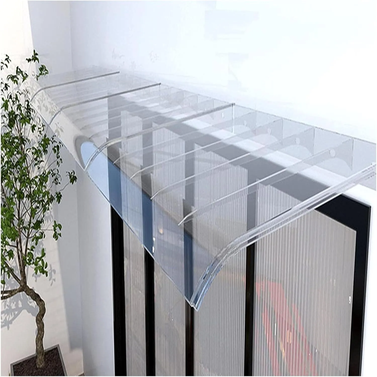 Window Door Awning Front Door Canopy Outdoor Awning, Transparent Curved Polycarbonate Cover UV Protection Rain Shelter for Back Door, Porch, Patio, Window for Protection(50x280cm/20 x110)