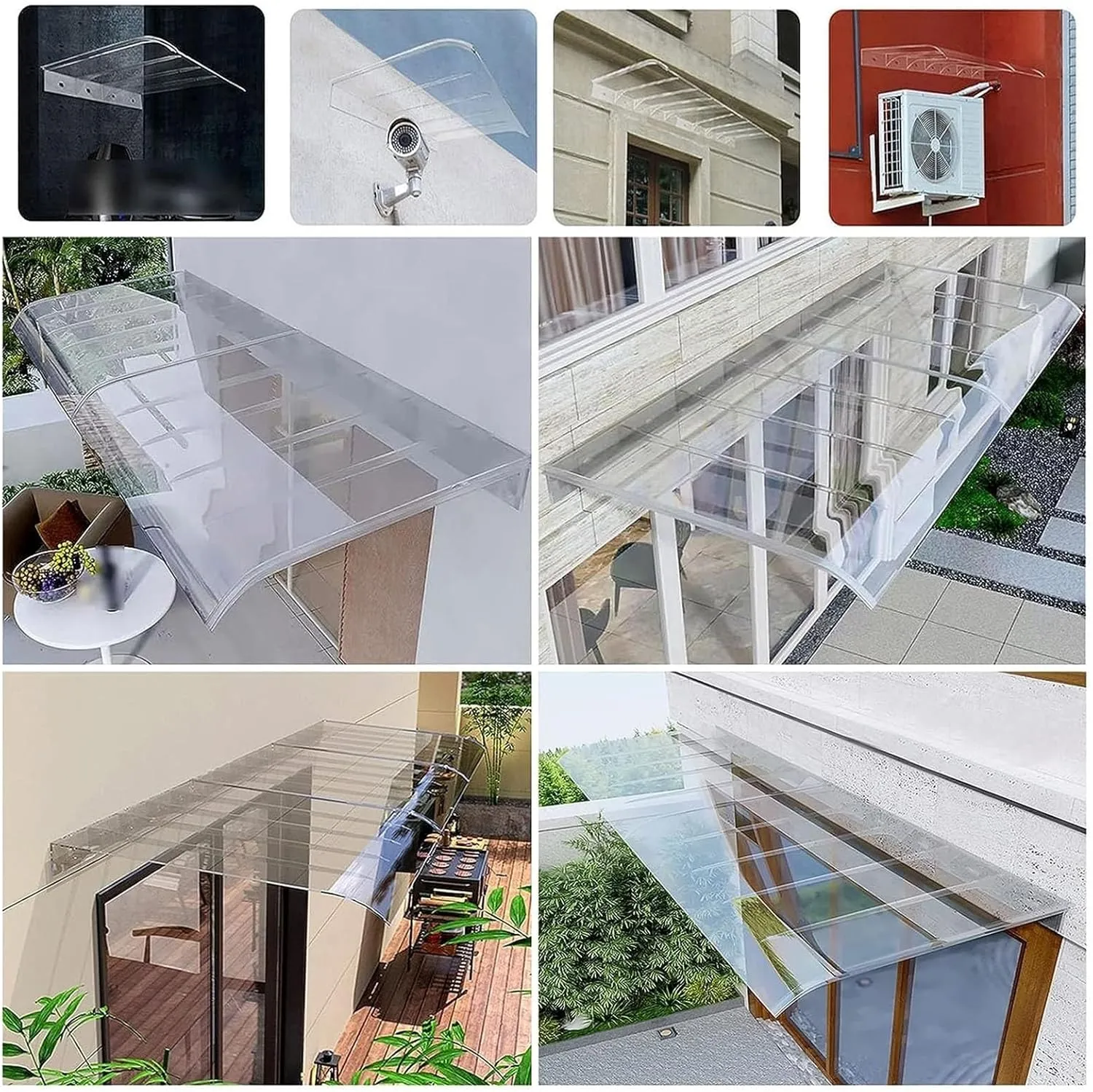 Window Door Awning Front Door Canopy Outdoor Awning, Transparent Curved Polycarbonate Cover UV Protection Rain Shelter for Back Door, Porch, Patio, Window for Protection(50x280cm/20 x110)