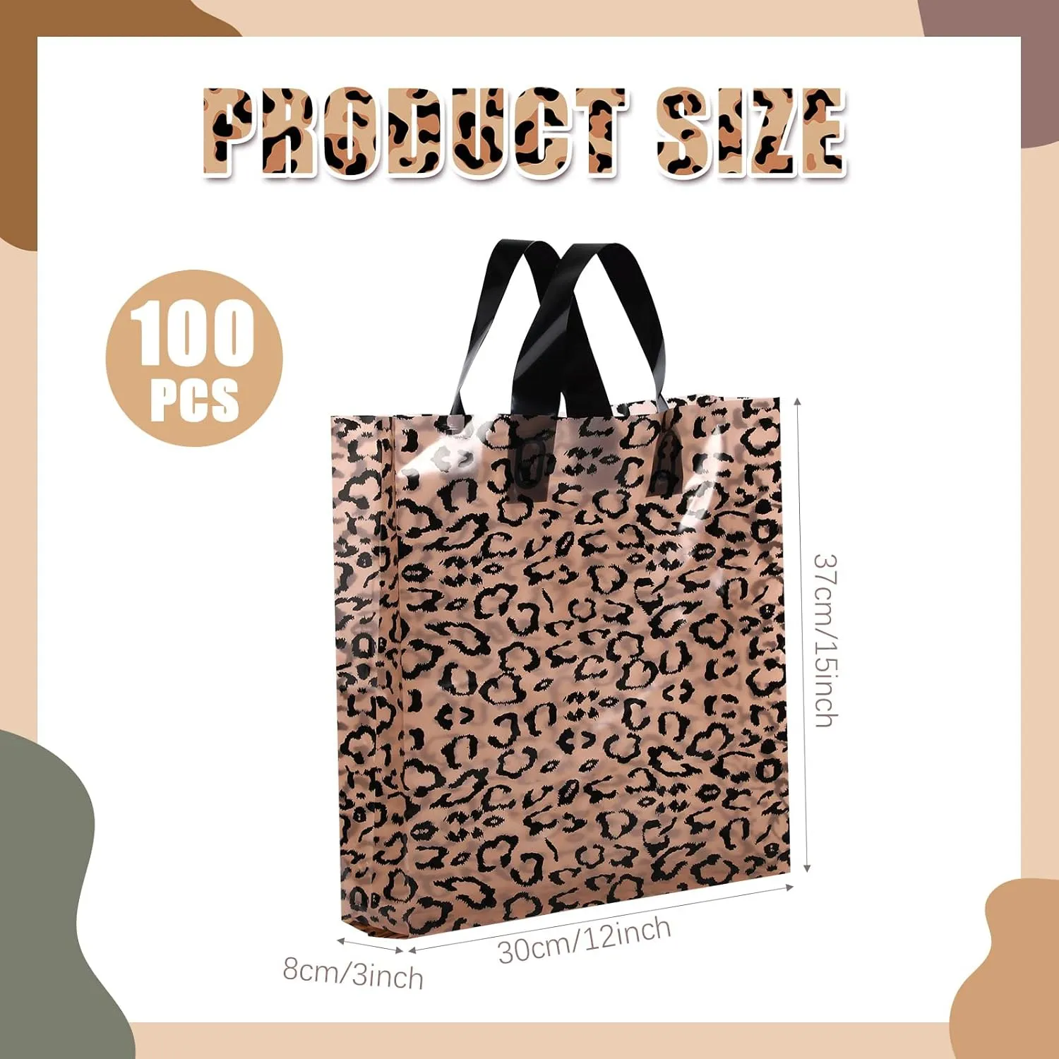 Woanger 100 Pcs Shopping Bags for Small Business Cheetah Leopard Plastic Bags with Handles for Merchandise Retail Boutique