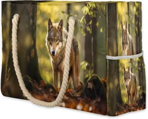 Wolf Forest Loneliness Beach Bags Waterproof Sandproof for Women, Large with Zipper Pool Beach Tote Reusable Grocery Shoulder Bag for Swim Travel Shopping Vacation Picnic