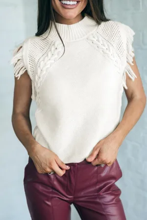 Wome Tasseled Sleeveless Mock Neck Sweater Vest