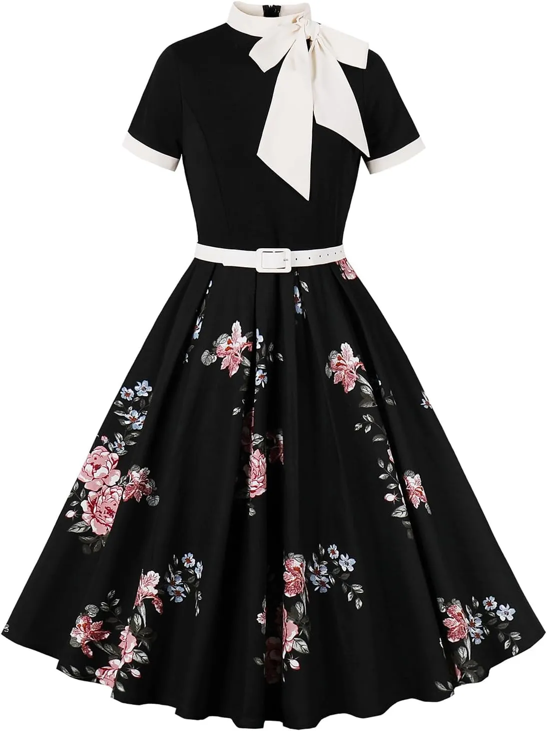 Women 1950s Vintage Floral Cocktail Swing Dress 50s Short Sleeve Audrey Hepburn Rockabilly Prom Dress A Line Tea Party Dress