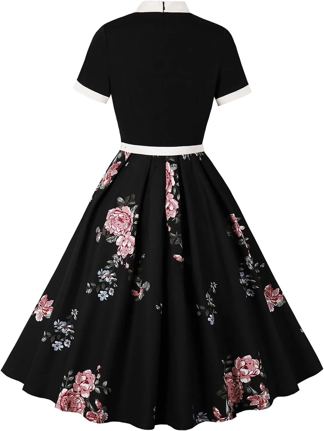 Women 1950s Vintage Floral Cocktail Swing Dress 50s Short Sleeve Audrey Hepburn Rockabilly Prom Dress A Line Tea Party Dress