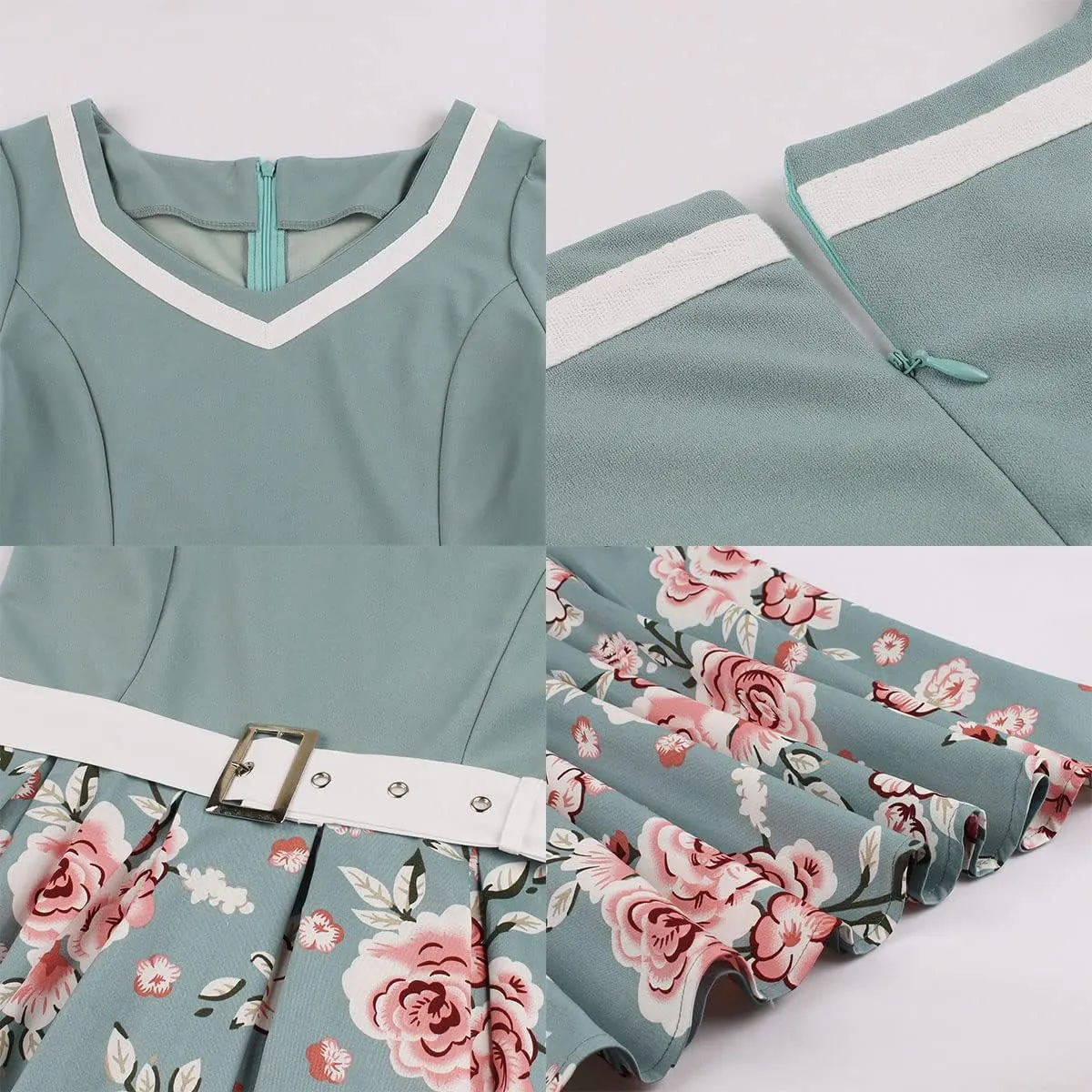 Women 1950s Vintage Short Sleeve Peter Pan Collar Retro Swing A Line Midi Summer Dress Cocktail Party Evening Prom Gown