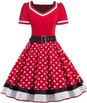 Women 1950s Vintage Short Sleeve Peter Pan Collar Retro Swing A Line Midi Summer Dress Cocktail Party Evening Prom Gown