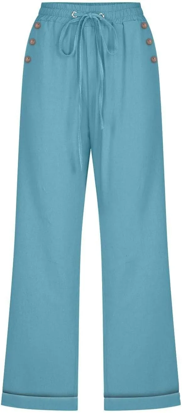 Women 3/4 Length Cotton Linen Pants Trendy Hiking Jogger Athletic Sweatpants High Waisted Straight Leg Casual Trouser
