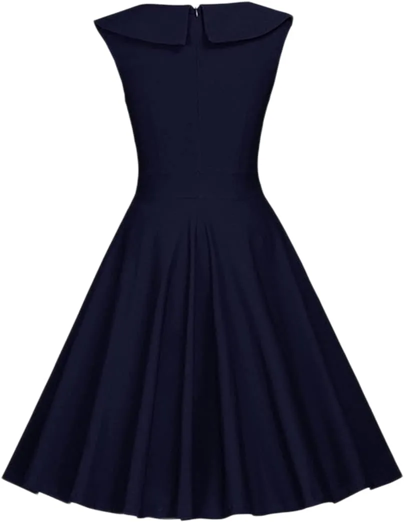 Women 50s 60s Vintage Sleeveless Polka Dot Cocktail Swing Dress Retro Audrey Hepburn Patchwork Midi Evening Rockabilly Dress