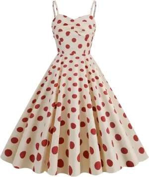 Women 50s Vintage Polka Dot Halter Cocktail Swing Dress Buttons Floral 1950s Rockabilly Audrey Hepburn Prom Tea Party Dress