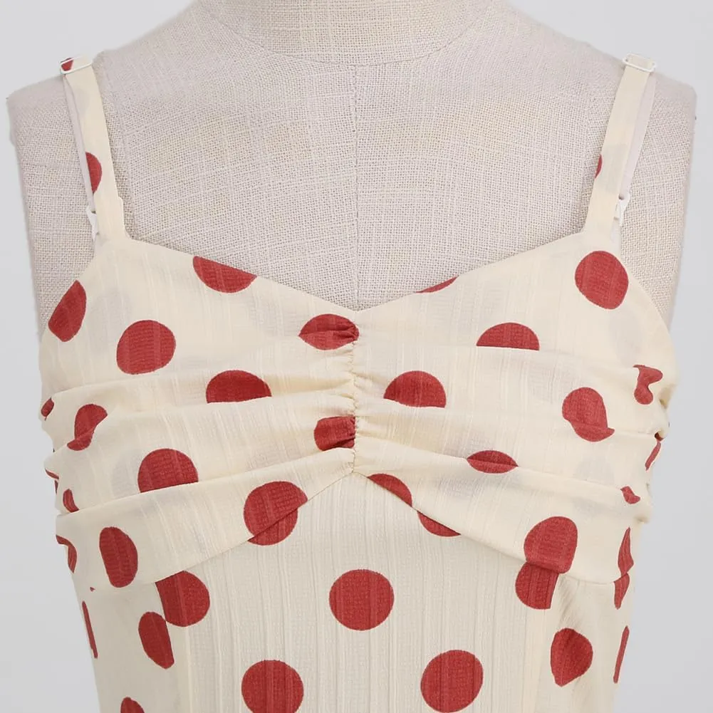 Women 50s Vintage Polka Dot Halter Cocktail Swing Dress Buttons Floral 1950s Rockabilly Audrey Hepburn Prom Tea Party Dress