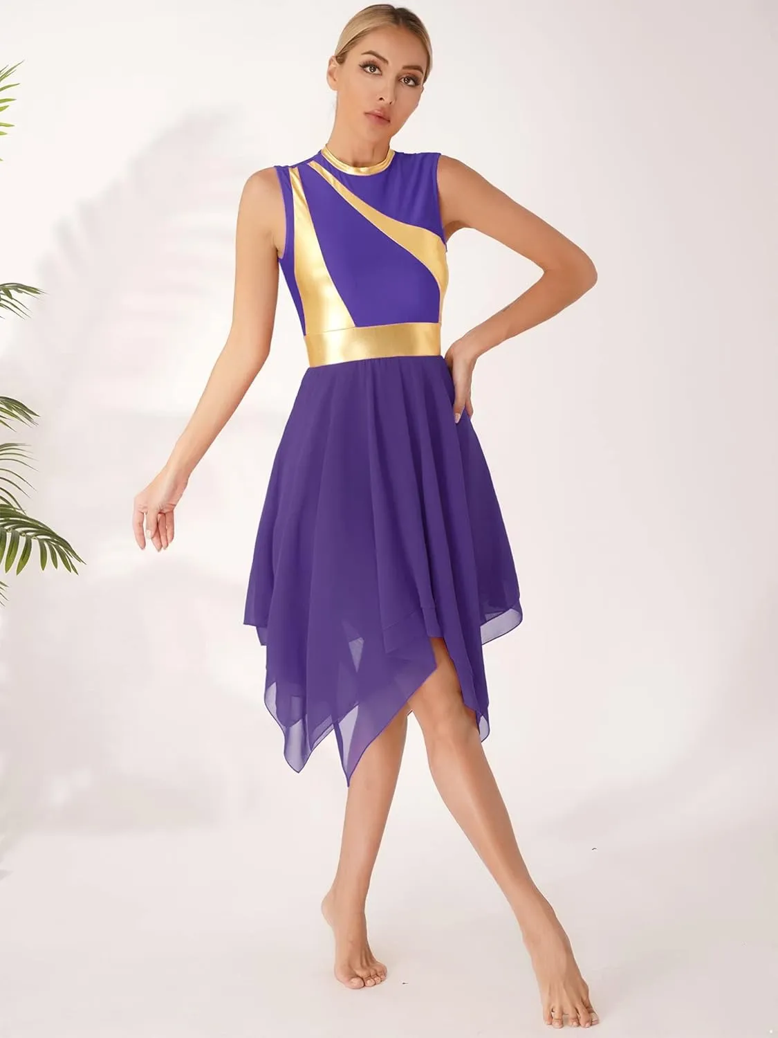 Women Color Block Praise Dance Tunic Sleeveless Irregular Liturgical Lyrical Worship Dance Dress