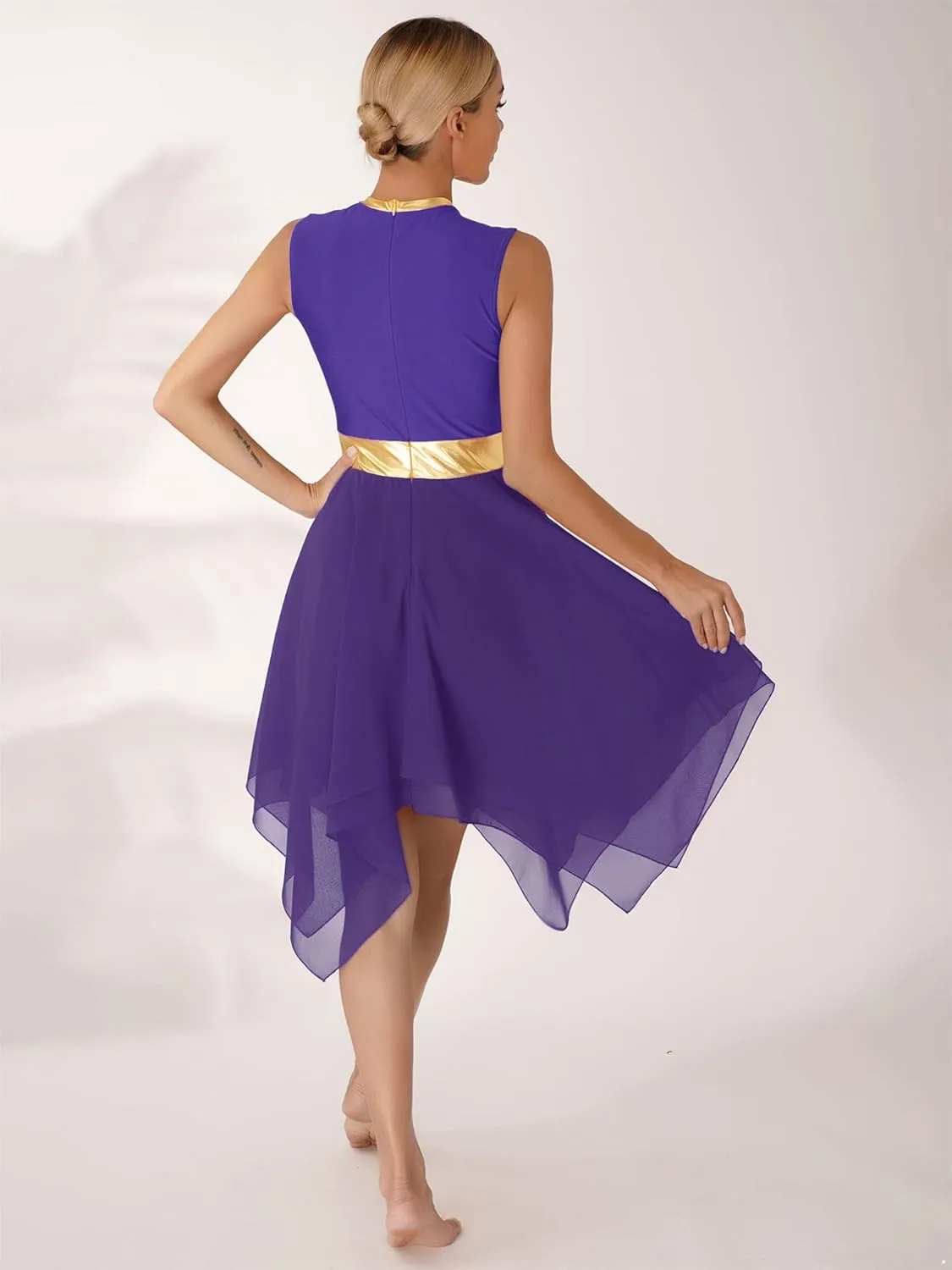 Women Color Block Praise Dance Tunic Sleeveless Irregular Liturgical Lyrical Worship Dance Dress