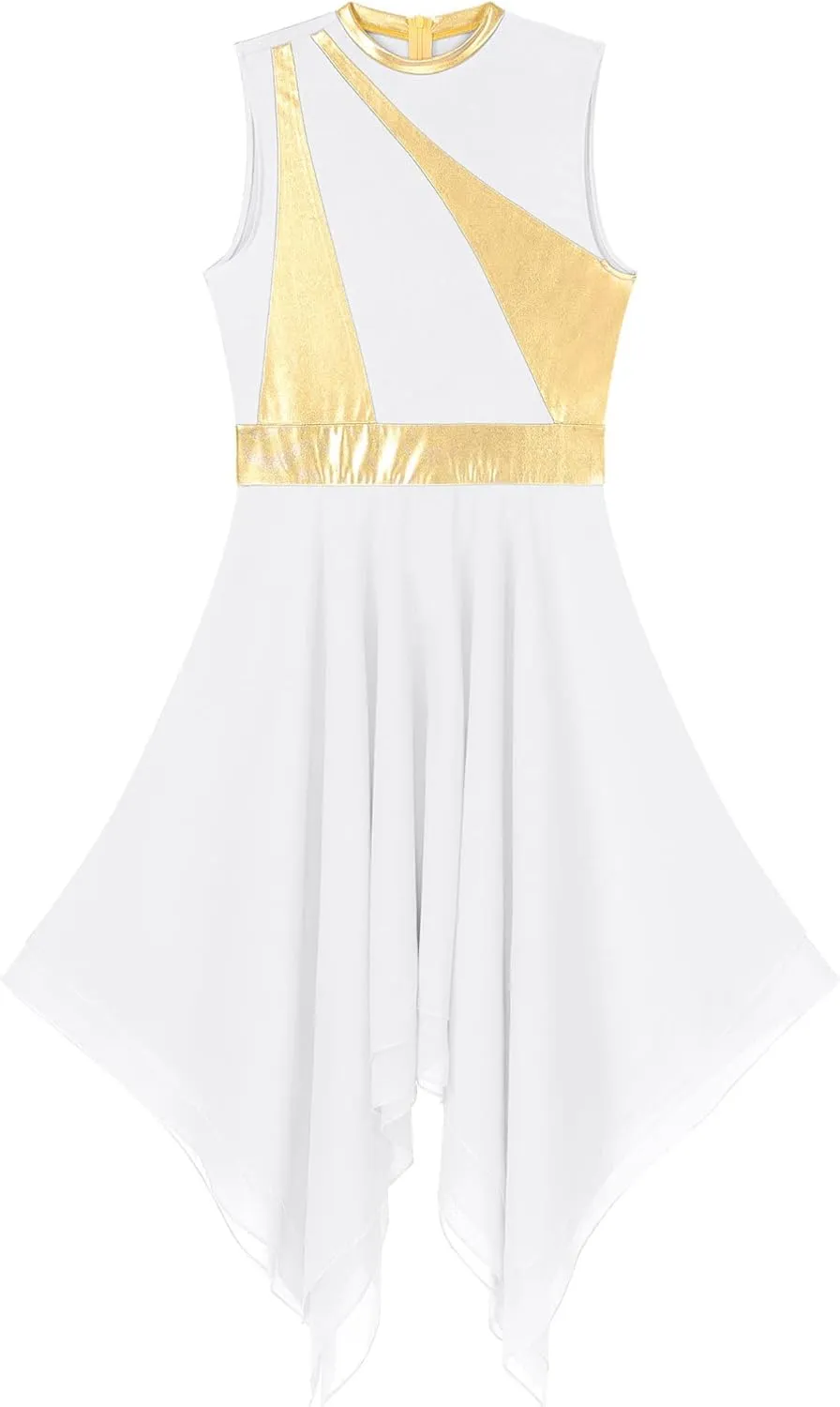 Women Color Block Praise Dance Tunic Sleeveless Irregular Liturgical Lyrical Worship Dance Dress