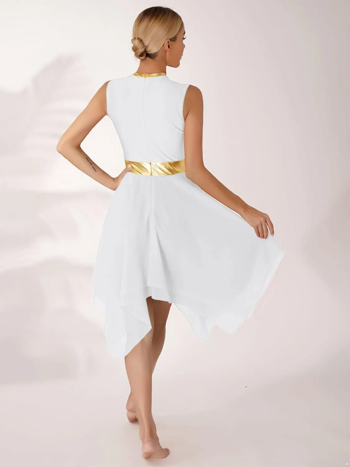 Women Color Block Praise Dance Tunic Sleeveless Irregular Liturgical Lyrical Worship Dance Dress