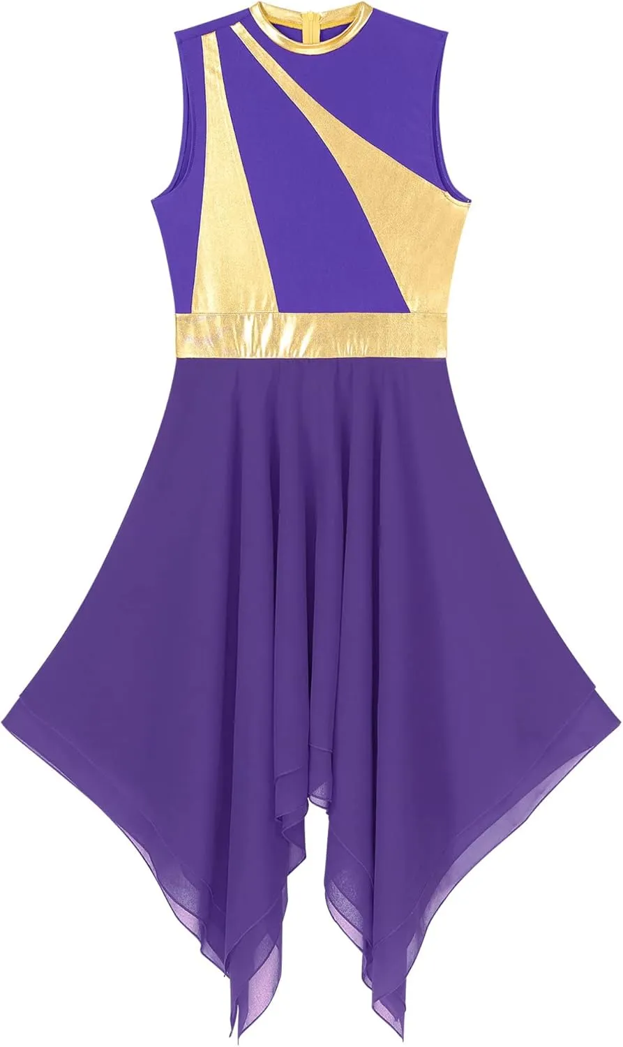 Women Color Block Praise Dance Tunic Sleeveless Irregular Liturgical Lyrical Worship Dance Dress