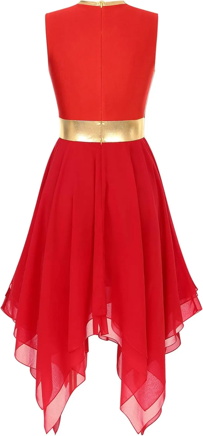Women Color Block Praise Dance Tunic Sleeveless Irregular Liturgical Lyrical Worship Dance Dress
