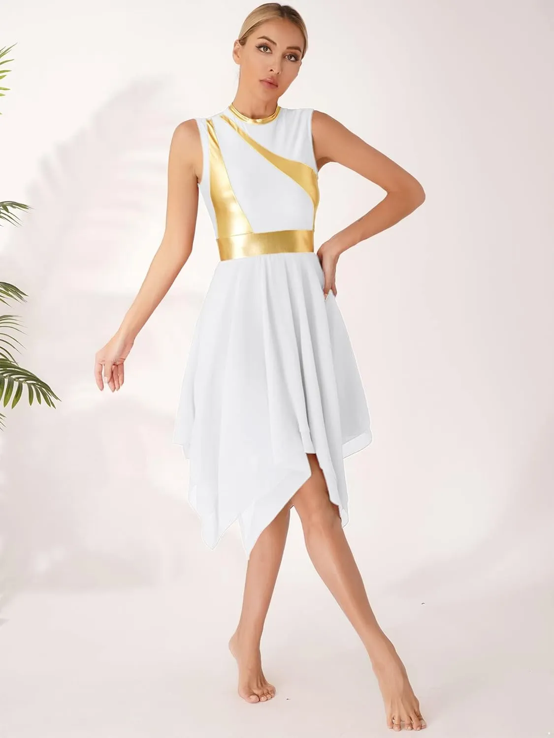 Women Color Block Praise Dance Tunic Sleeveless Irregular Liturgical Lyrical Worship Dance Dress