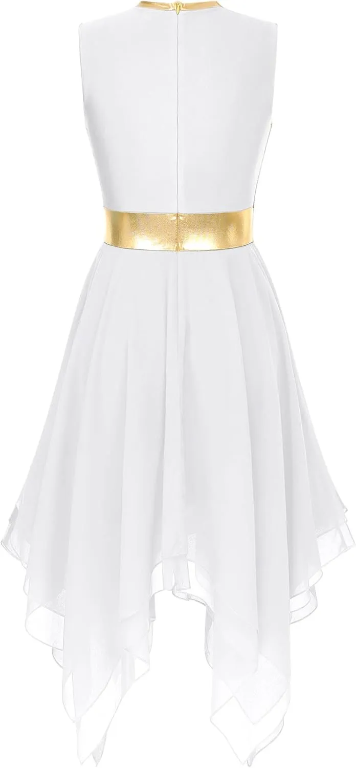 Women Color Block Praise Dance Tunic Sleeveless Irregular Liturgical Lyrical Worship Dance Dress