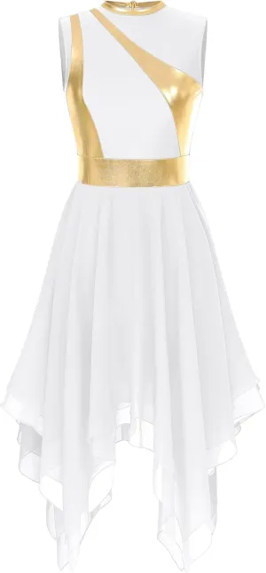 Women Color Block Praise Dance Tunic Sleeveless Irregular Liturgical Lyrical Worship Dance Dress