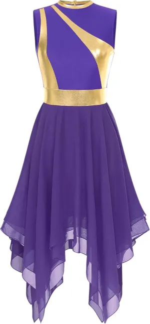 Women Color Block Praise Dance Tunic Sleeveless Irregular Liturgical Lyrical Worship Dance Dress