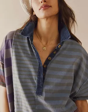 Women Contrast Striped Babydoll Dress Y2k Summer Patchwork Mini T- Shirt Dress Vintage V Neck Short Sleeve Sundress