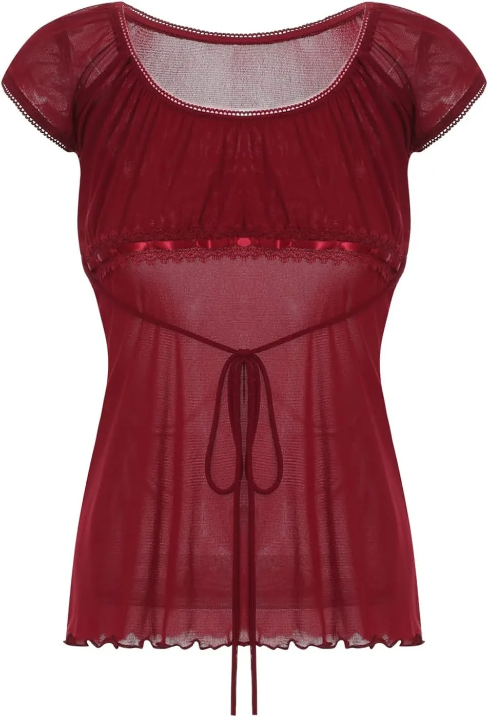 Women Fairy Grunge Y2k Shirts See Through Square Neck Lace Patchwork Tops Vintage Goth Aesthetic Clothing