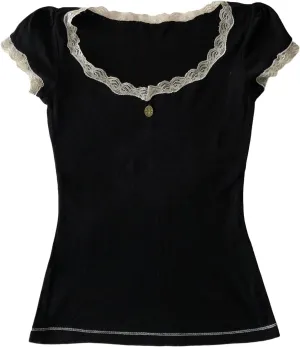 Women Fairy Grunge Y2k Shirts See Through Square Neck Lace Patchwork Tops Vintage Goth Aesthetic Clothing