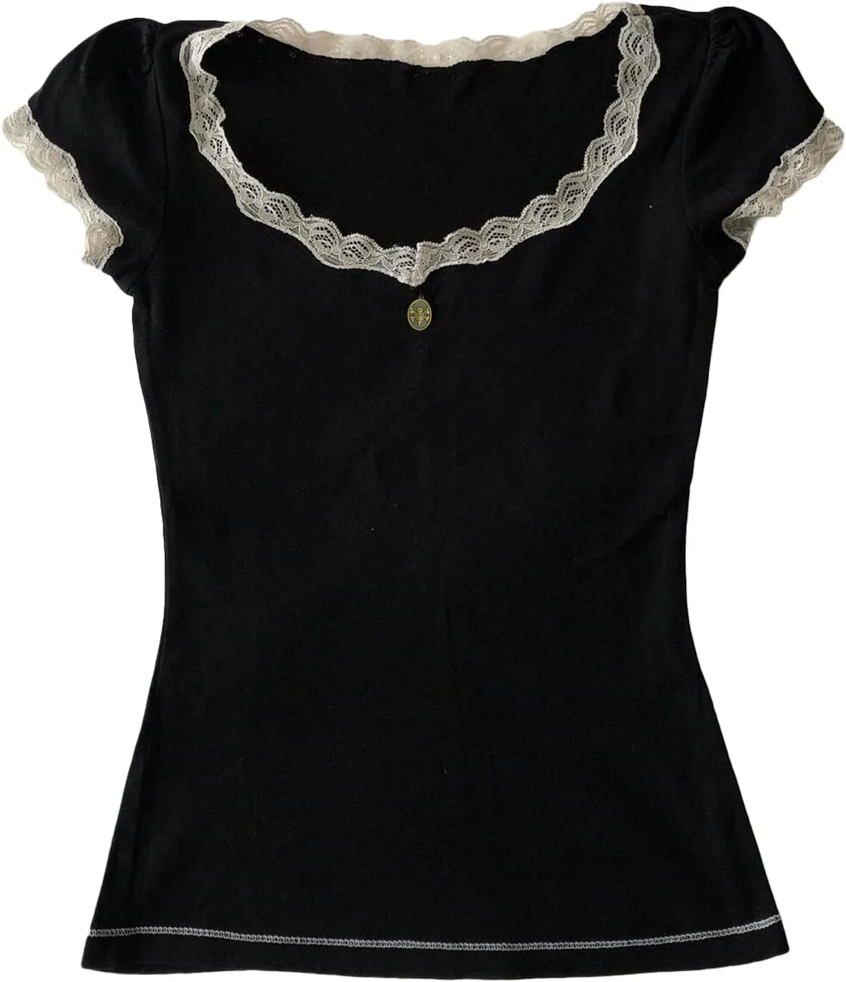 Women Fairy Grunge Y2k Shirts See Through Square Neck Lace Patchwork Tops Vintage Goth Aesthetic Clothing