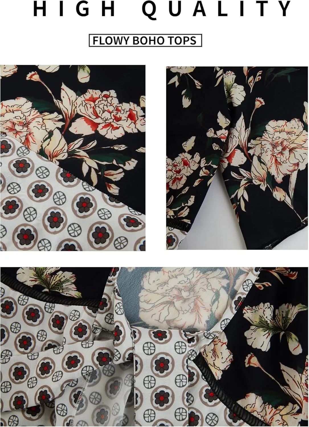 Women Floral Kimono Cardigans 3/4 Ruffle Sleeve Lightweight Patchwork Flowy Boho Tie Loose Cover Ups