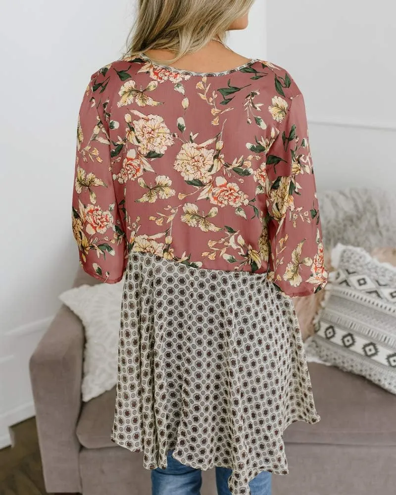 Women Floral Kimono Cardigans 3/4 Ruffle Sleeve Lightweight Patchwork Flowy Boho Tie Loose Cover Ups