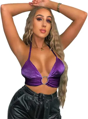 Women Halter Backless Camis Streetwear Club Patchwork Camisole