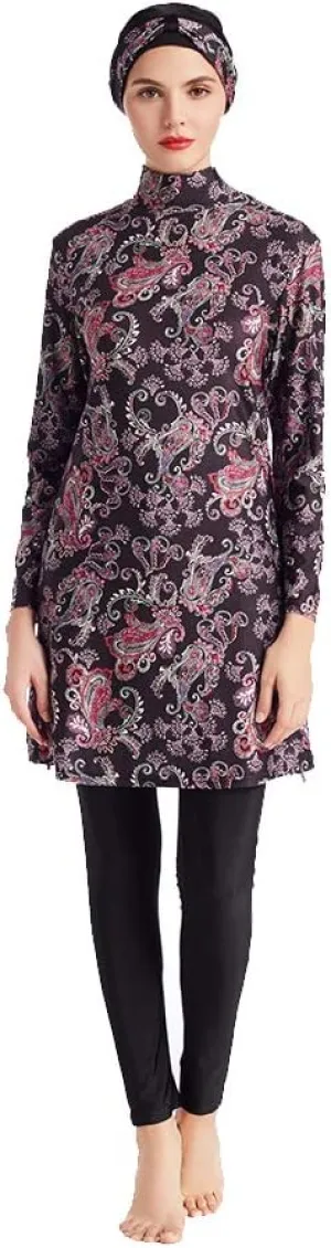 Women Modest Muslim Swimwear Patchwork Hijab Sport Long Sleeves Swimsuit 3pcs Islamic Burkinis Wear Bathing Suit