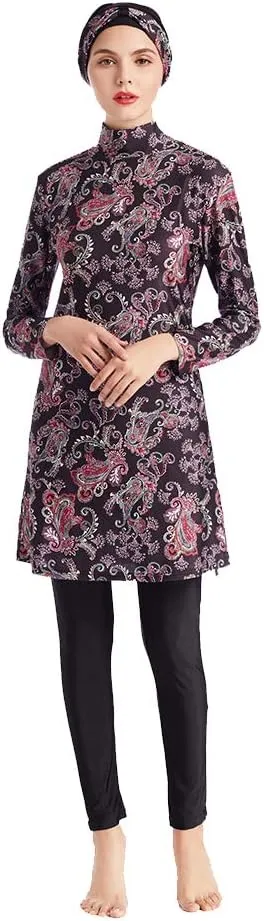 Women Modest Muslim Swimwear Patchwork Hijab Sport Long Sleeves Swimsuit 3pcs Islamic Burkinis Wear Bathing Suit