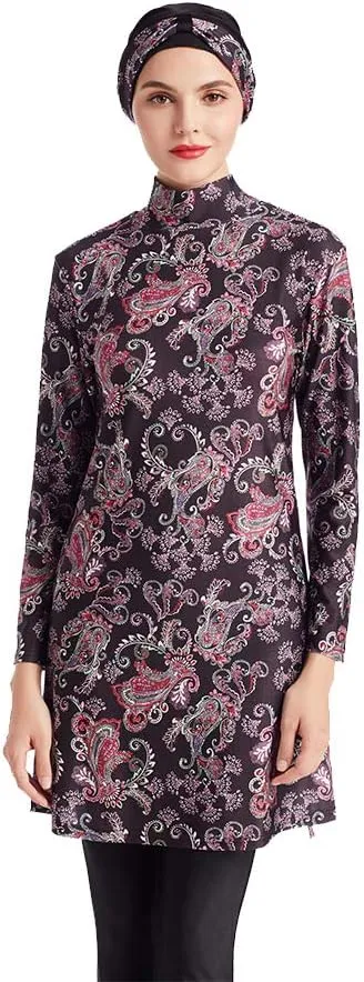Women Modest Muslim Swimwear Patchwork Hijab Sport Long Sleeves Swimsuit 3pcs Islamic Burkinis Wear Bathing Suit