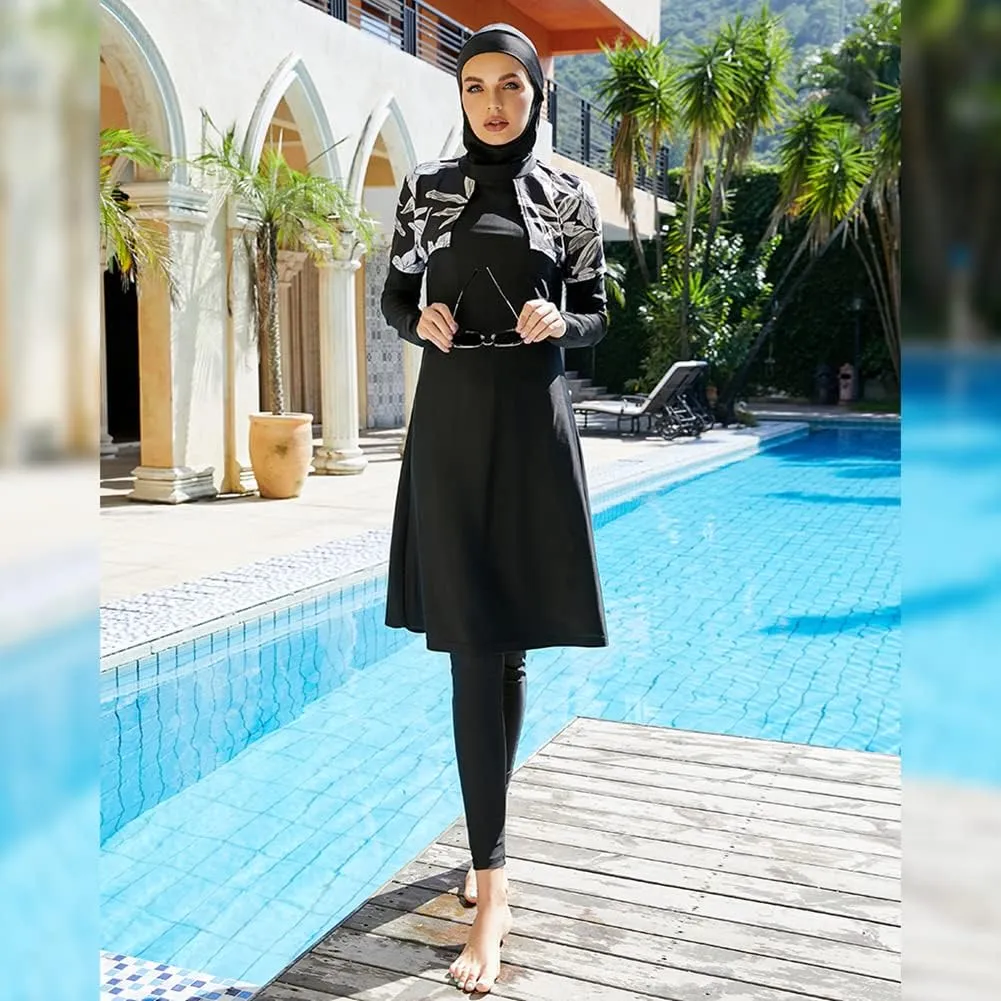 Women Muslim Swimsuit Burkini Floral Print Modest Swimwear Long Sleeve Full Cover Hijab Islamic Bathing Suit Beachwear