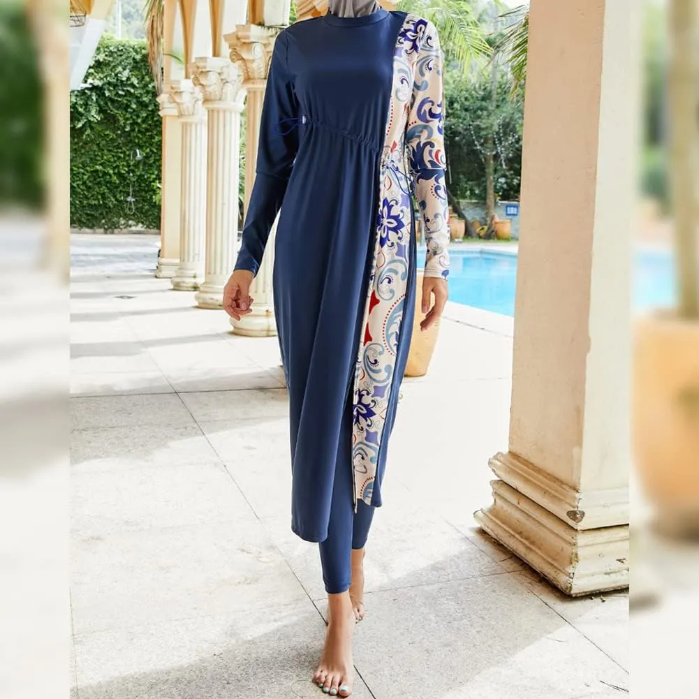 Women Muslim Swimsuit Burkini Floral Print Modest Swimwear Long Sleeve Full Cover Hijab Islamic Bathing Suit Beachwear