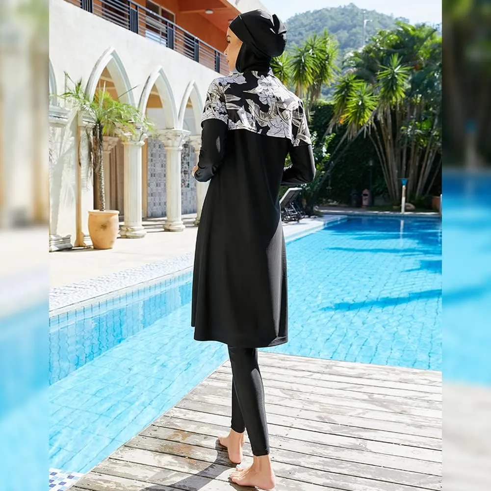 Women Muslim Swimsuit Burkini Floral Print Modest Swimwear Long Sleeve Full Cover Hijab Islamic Bathing Suit Beachwear