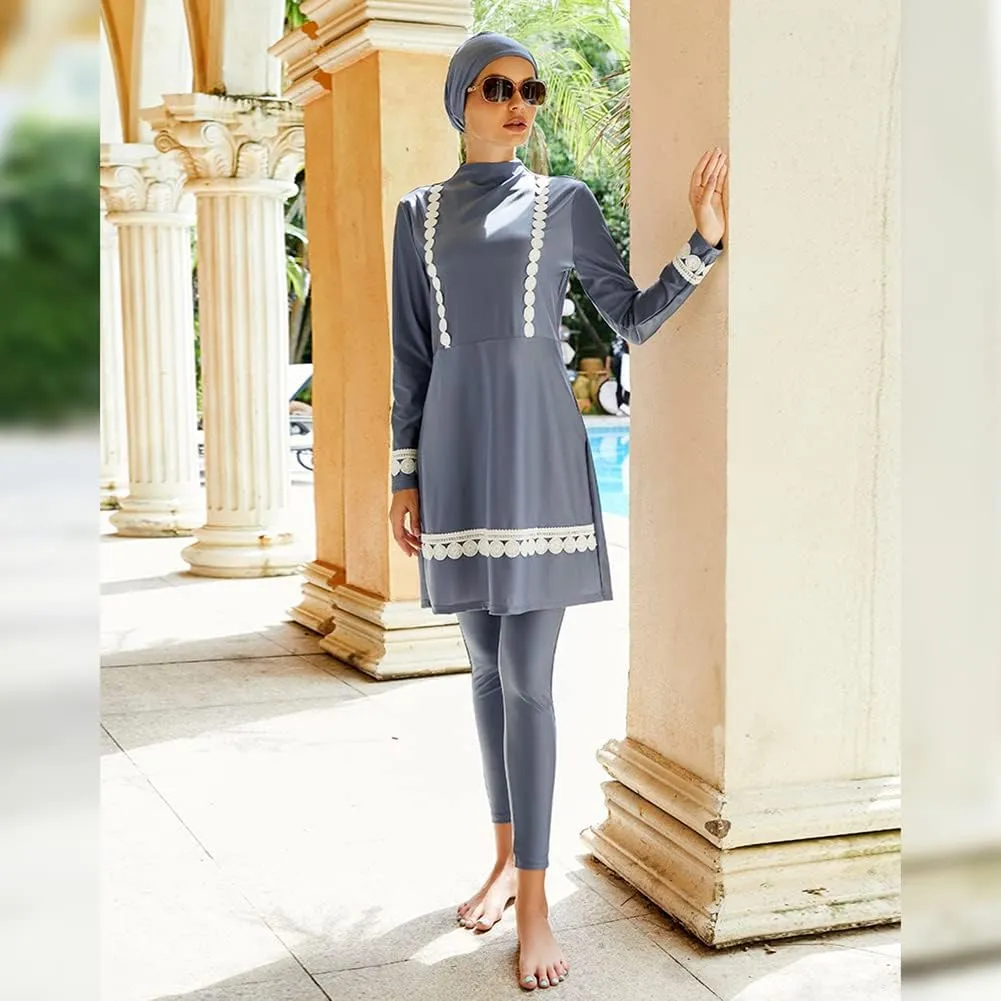 Women Muslim Swimsuit Burkini Floral Print Modest Swimwear Long Sleeve Full Cover Hijab Islamic Bathing Suit Beachwear