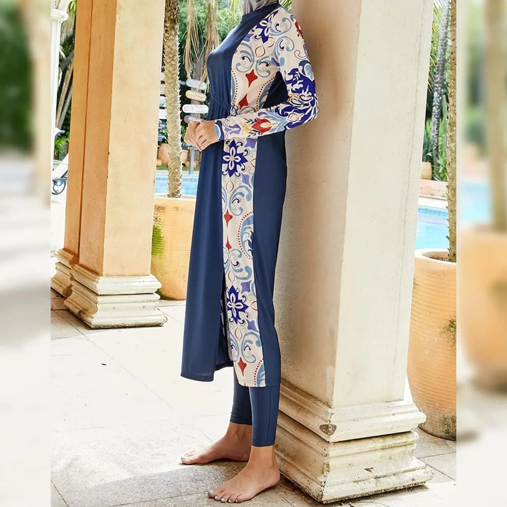 Women Muslim Swimsuit Burkini Floral Print Modest Swimwear Long Sleeve Full Cover Hijab Islamic Bathing Suit Beachwear