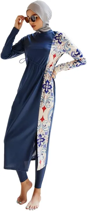 Women Muslim Swimsuit Burkini Floral Print Modest Swimwear Long Sleeve Full Cover Hijab Islamic Bathing Suit Beachwear