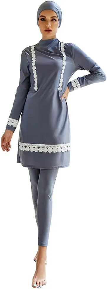 Women Muslim Swimsuit Burkini Floral Print Modest Swimwear Long Sleeve Full Cover Hijab Islamic Bathing Suit Beachwear