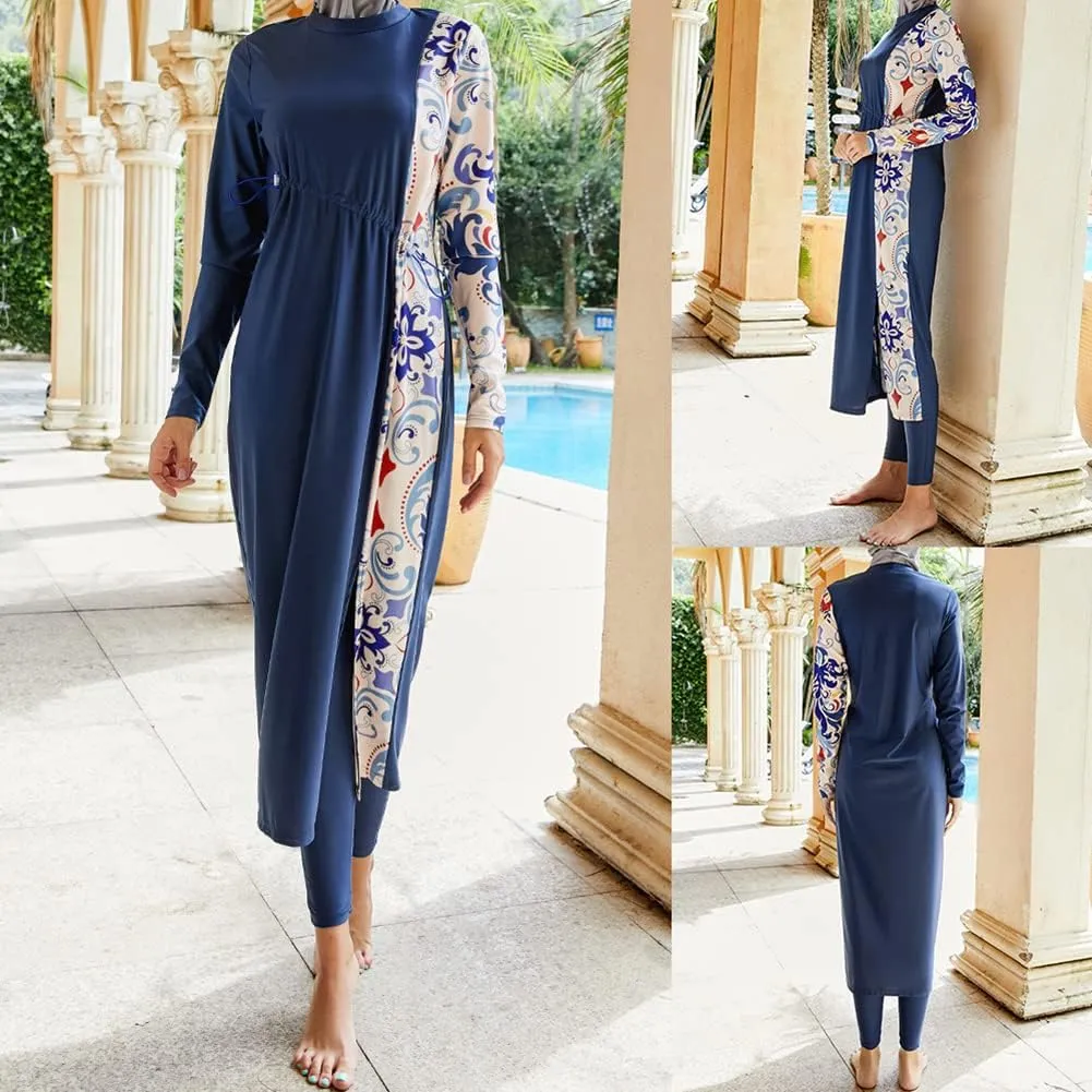 Women Muslim Swimsuit Burkini Floral Print Modest Swimwear Long Sleeve Full Cover Hijab Islamic Bathing Suit Beachwear