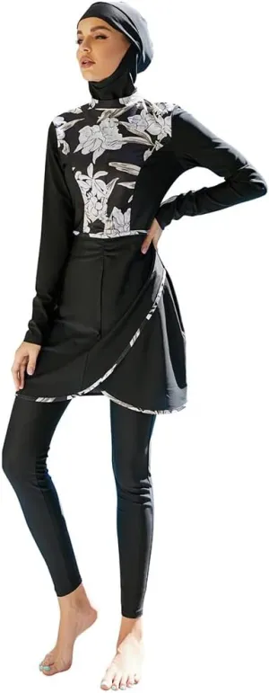 Women Muslim Swimsuit Burkini Floral Print Modest Swimwear Long Sleeve Full Cover Hijab Islamic Bathing Suit Beachwear