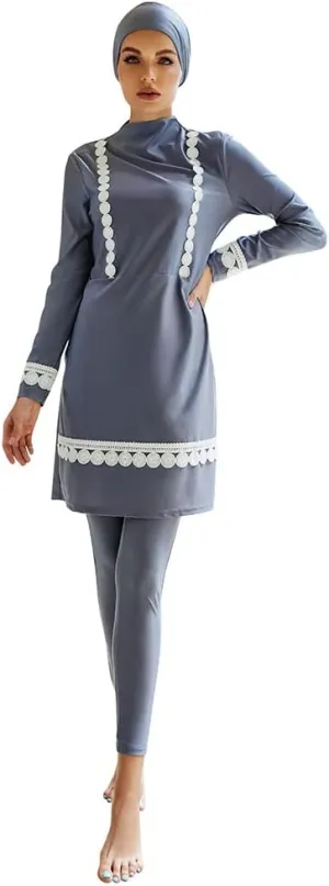 Women Muslim Swimsuit Burkini Floral Print Modest Swimwear Long Sleeve Full Cover Hijab Islamic Bathing Suit Beachwear