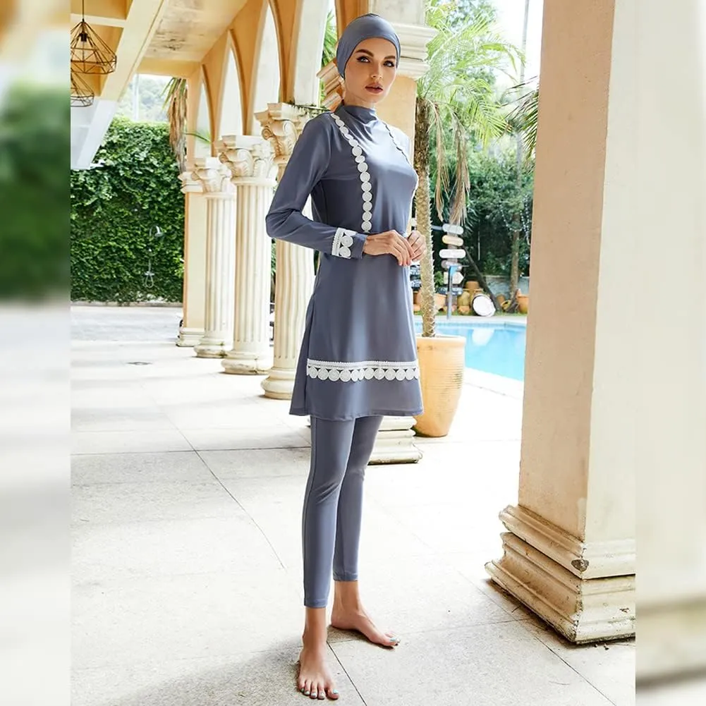 Women Muslim Swimsuit Burkini Floral Print Modest Swimwear Long Sleeve Full Cover Hijab Islamic Bathing Suit Beachwear