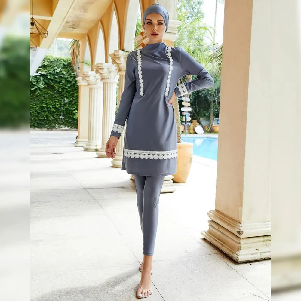 Women Muslim Swimsuit Burkini Floral Print Modest Swimwear Long Sleeve Full Cover Hijab Islamic Bathing Suit Beachwear