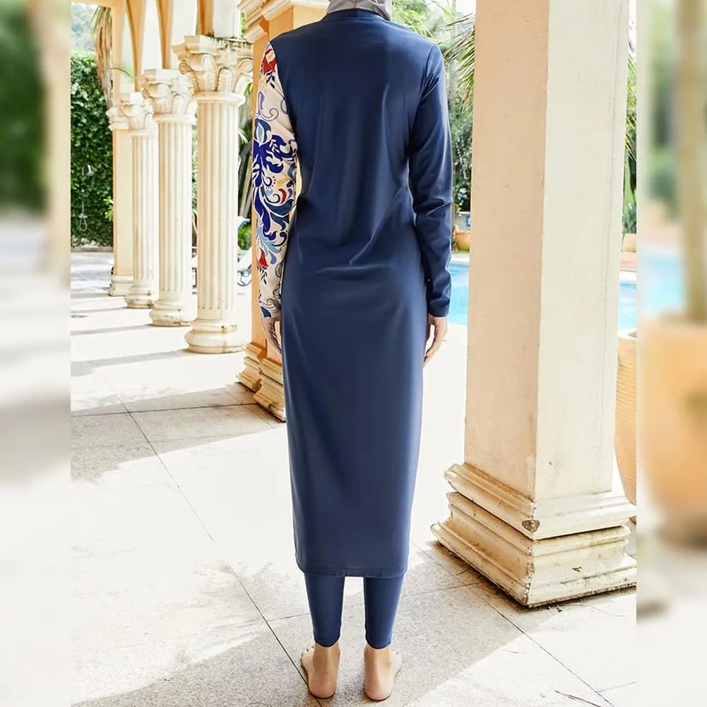 Women Muslim Swimsuit Burkini Floral Print Modest Swimwear Long Sleeve Full Cover Hijab Islamic Bathing Suit Beachwear
