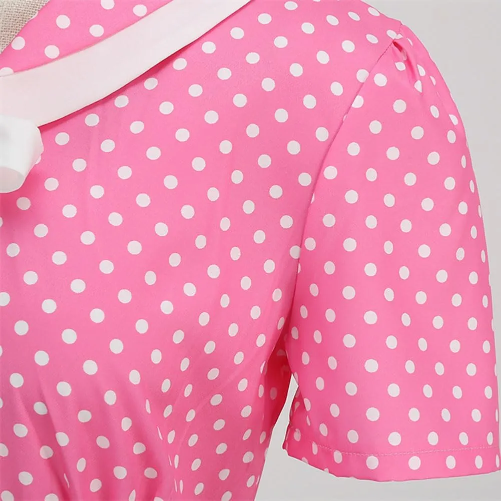 Women Notch Lapel 50s 60s Vintage Short Sleeve V-Neck Cocktail Swing Dress Polka Dot 1950s Rockabilly Prom Party Midi Dress