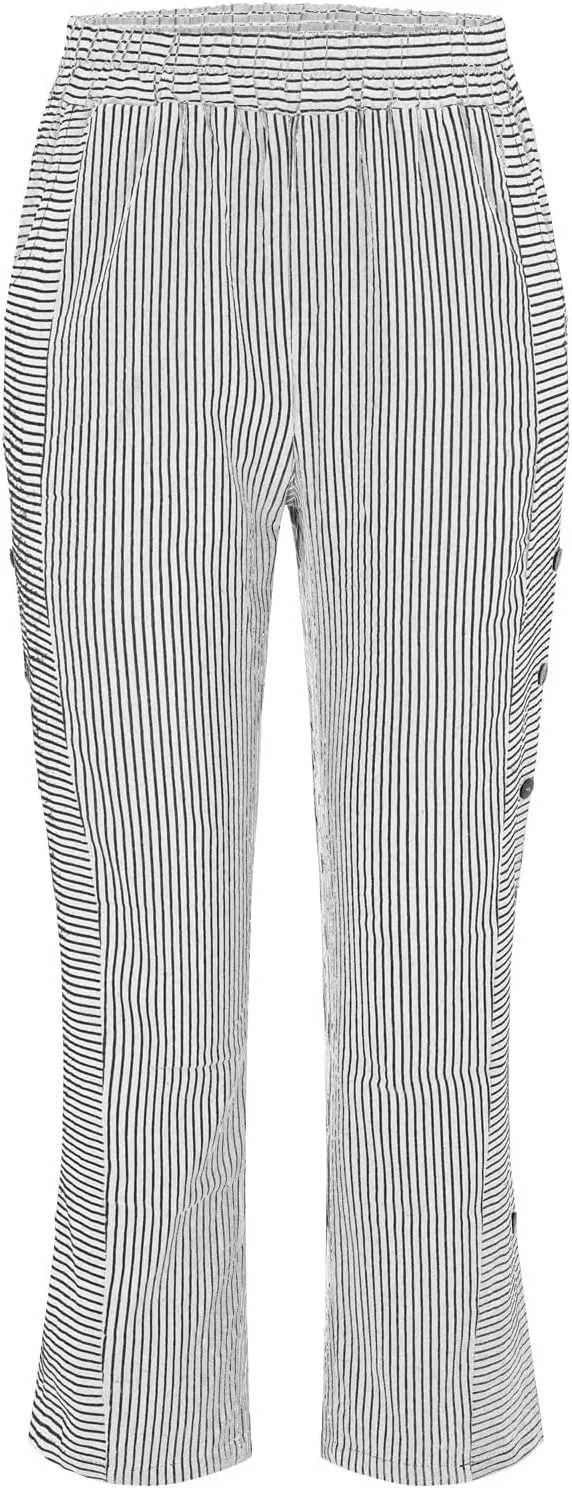 Women Oversized Striped Cropped Pants Office Work Business Trendy High Waisted Trouser Sport Jogger Casual Sweatpants